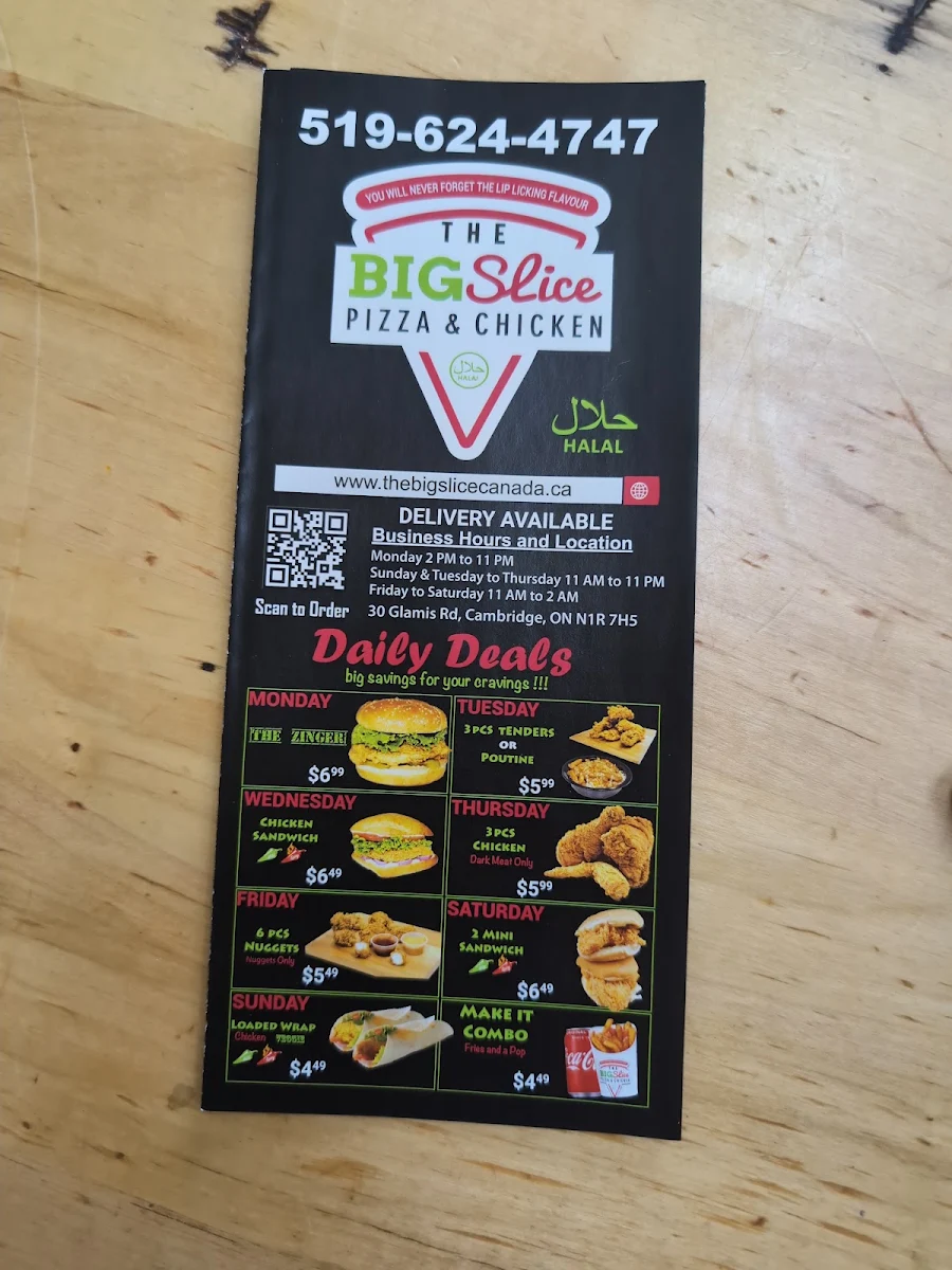 Menu, The Big Slice Pizza & Chicken