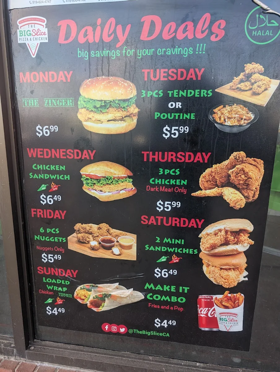 Menu, The Big Slice Pizza & Chicken