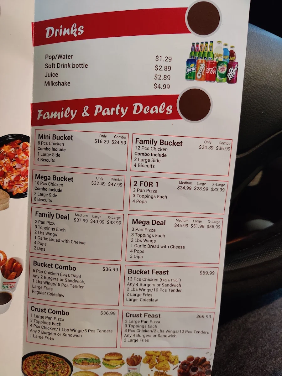 Menu, The Big Slice Pizza & Chicken