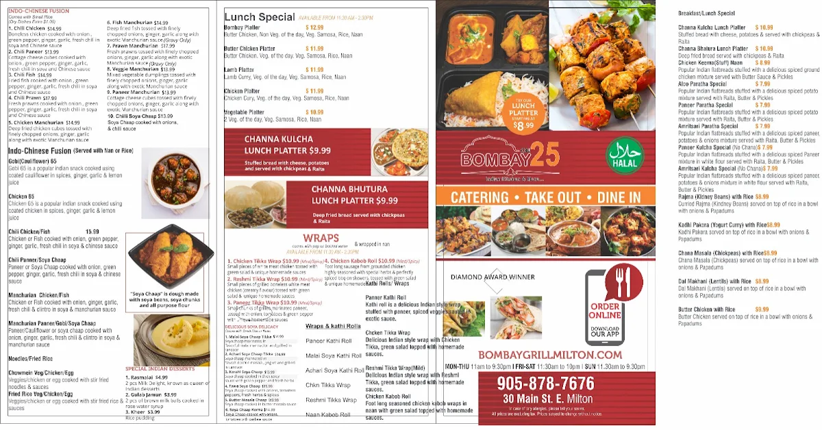 Menu, Bombay ON 25