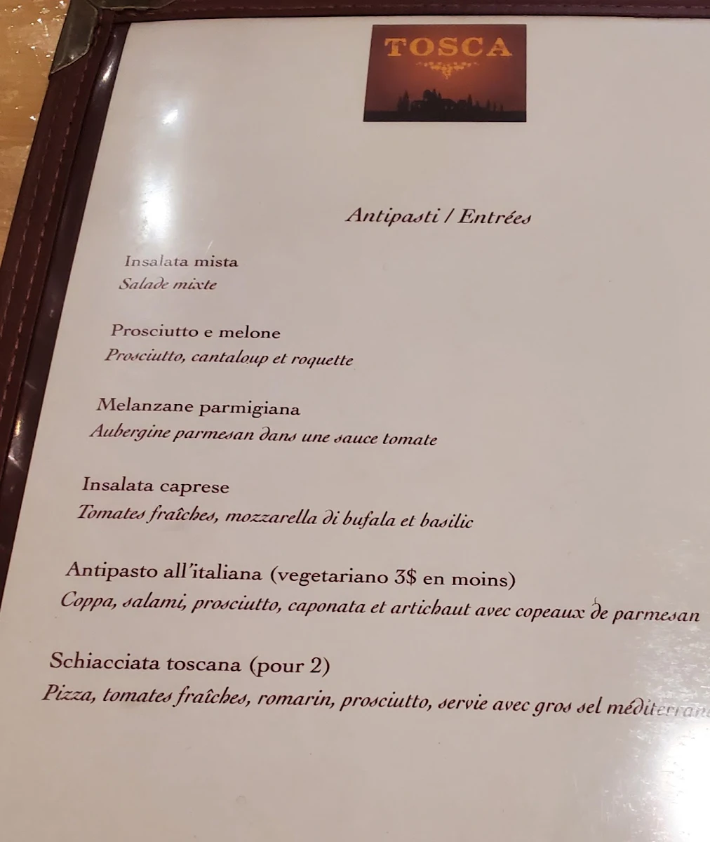 Menu, Tosca