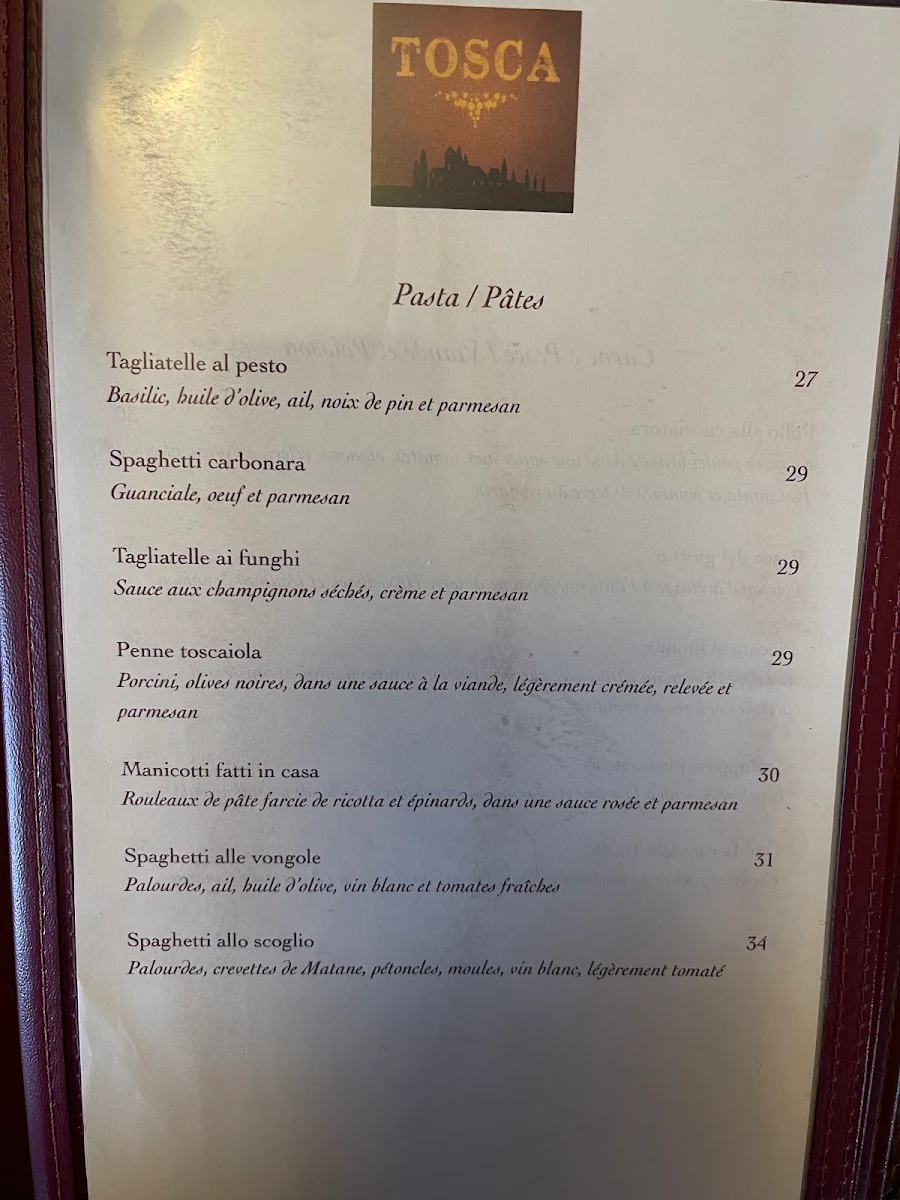 Menu, Tosca