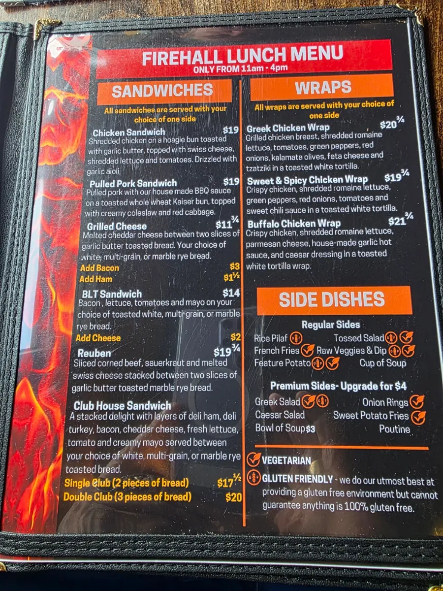 Menu, Firehall Bistro