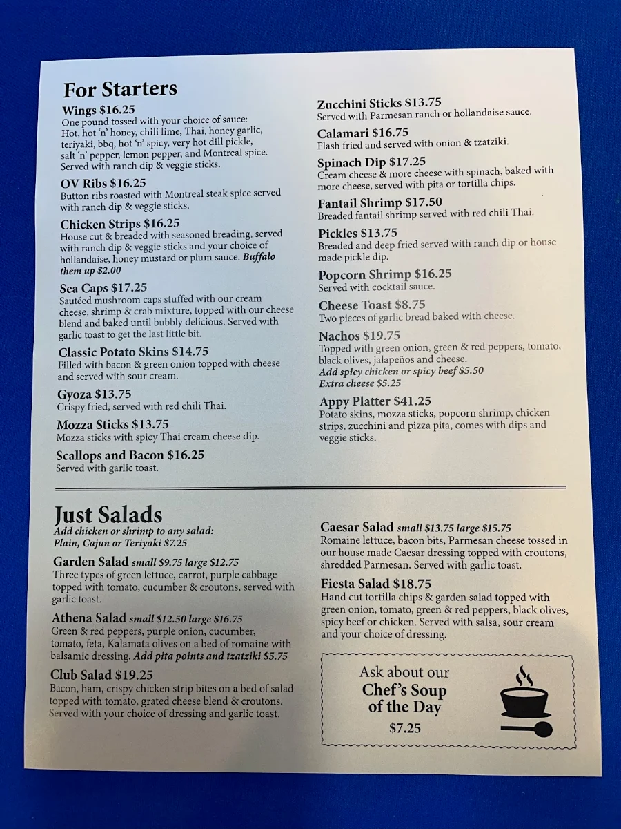 Menu, Overlander Pub
