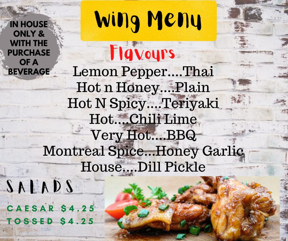 Menu, Overlander Pub
