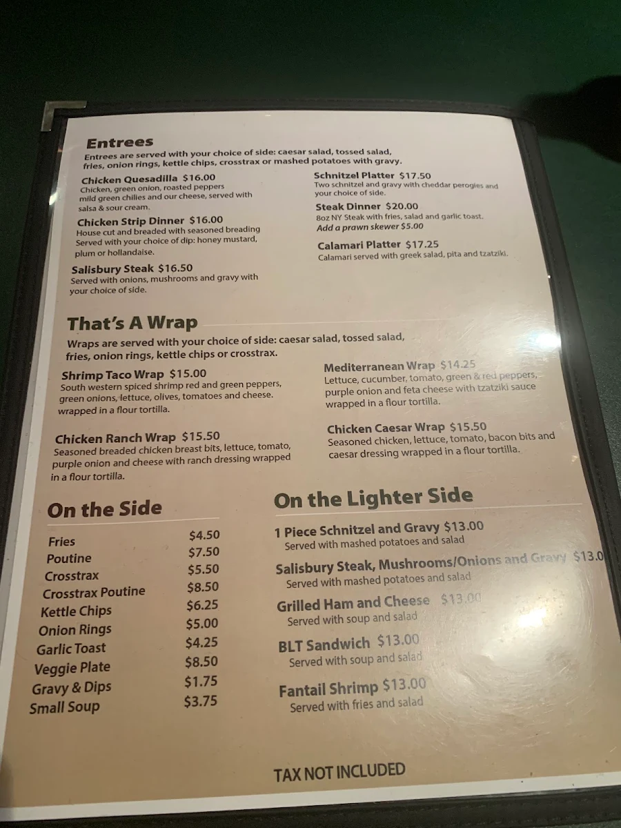 Menu, Overlander Pub