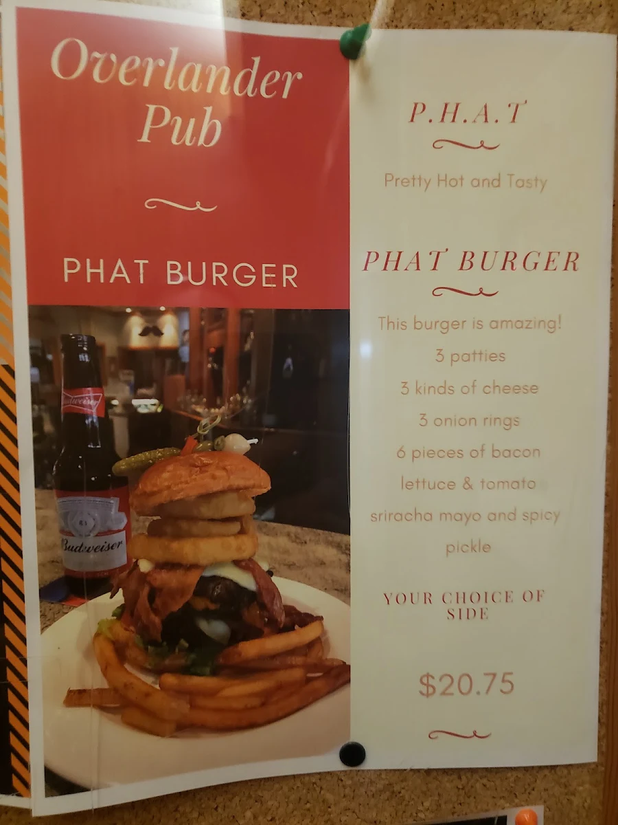 Menu, Overlander Pub