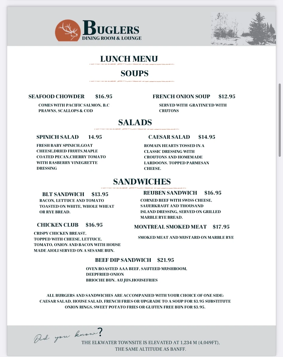 Menu, Buglers Dining Room and Lounge