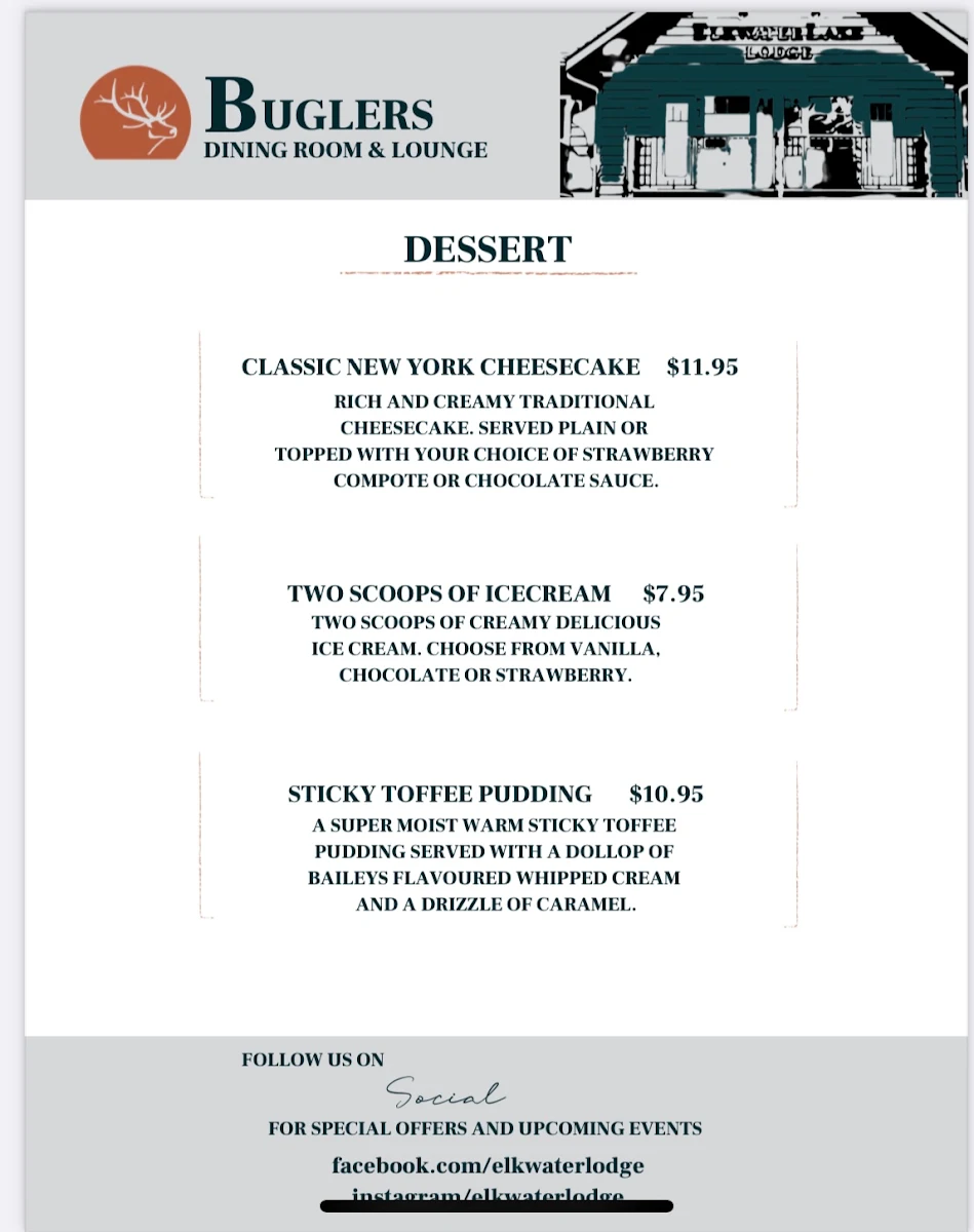 Menu, Buglers Dining Room and Lounge