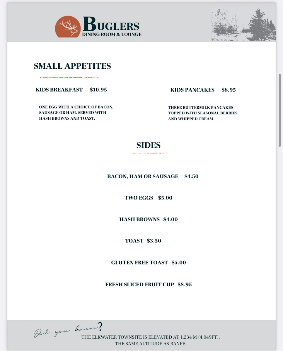Menu, Buglers Dining Room and Lounge