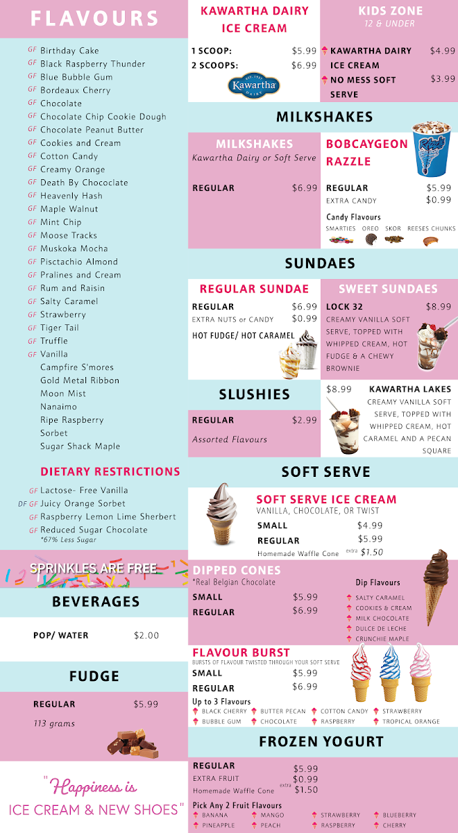 Menu, Bigley's Sweet Treats
