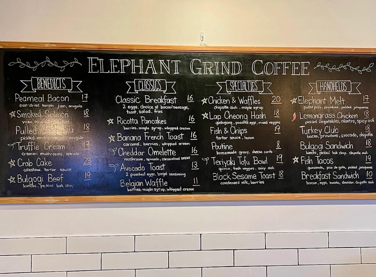 Menu, Elephant Grind Coffee