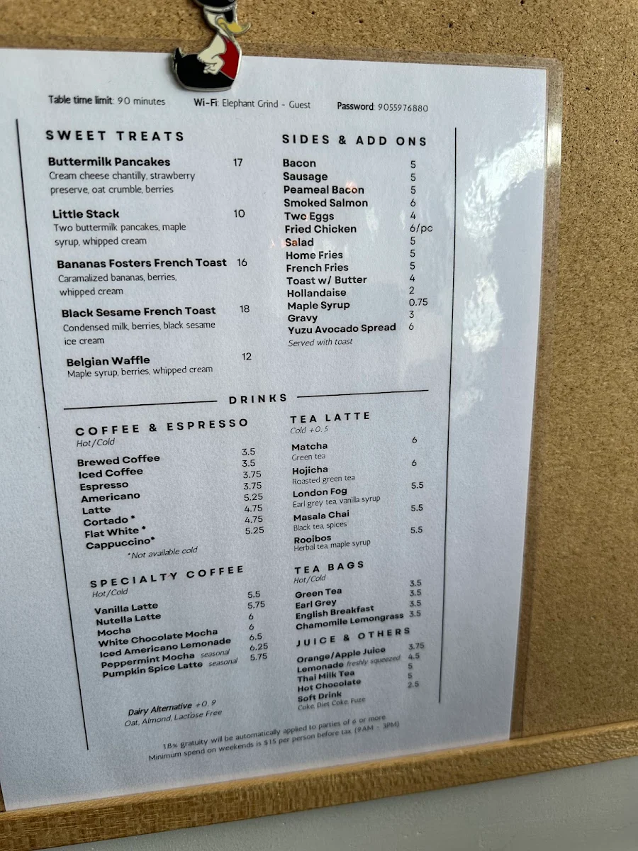 Menu, Elephant Grind Coffee