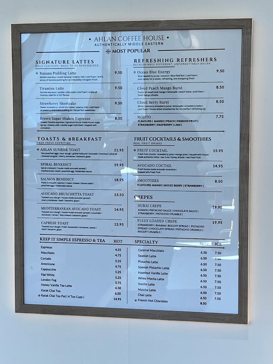 Menu, Ahlan Coffee House