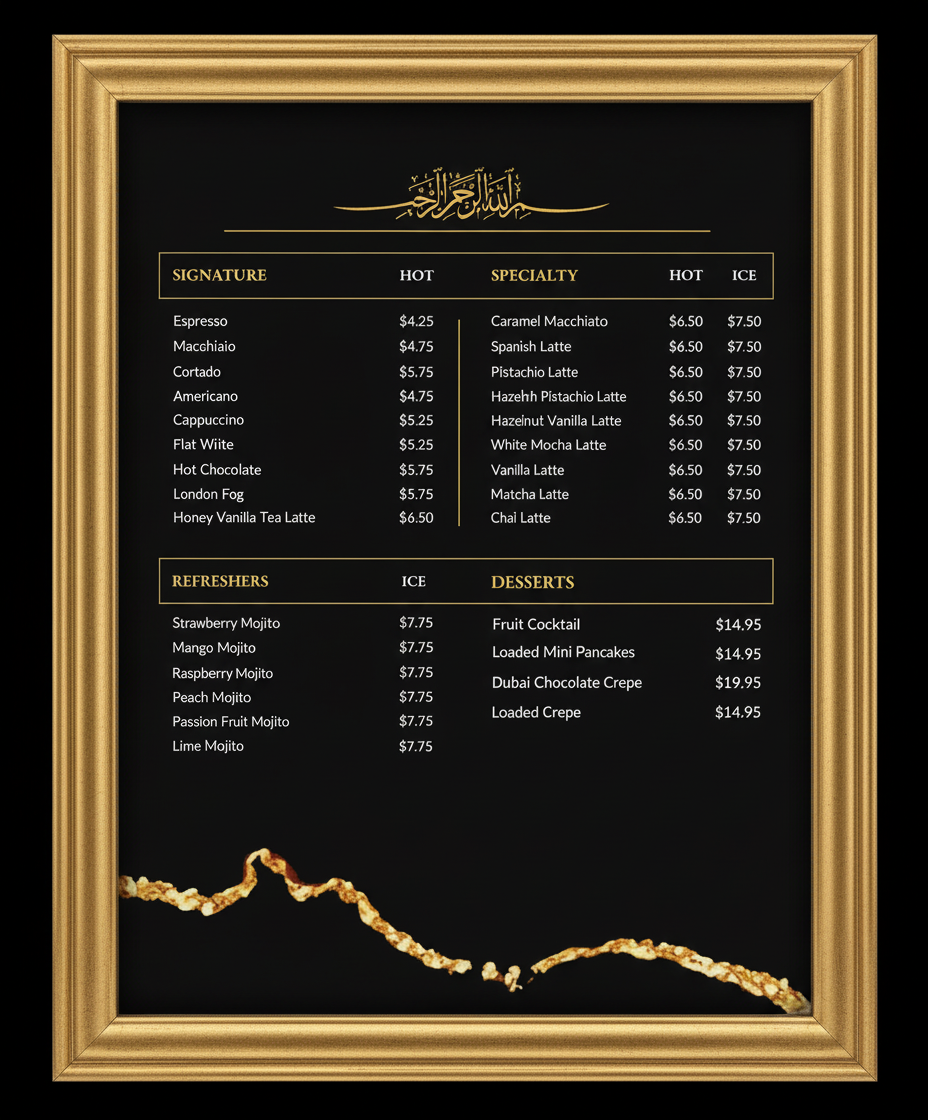 Menu, Ahlan Coffee House