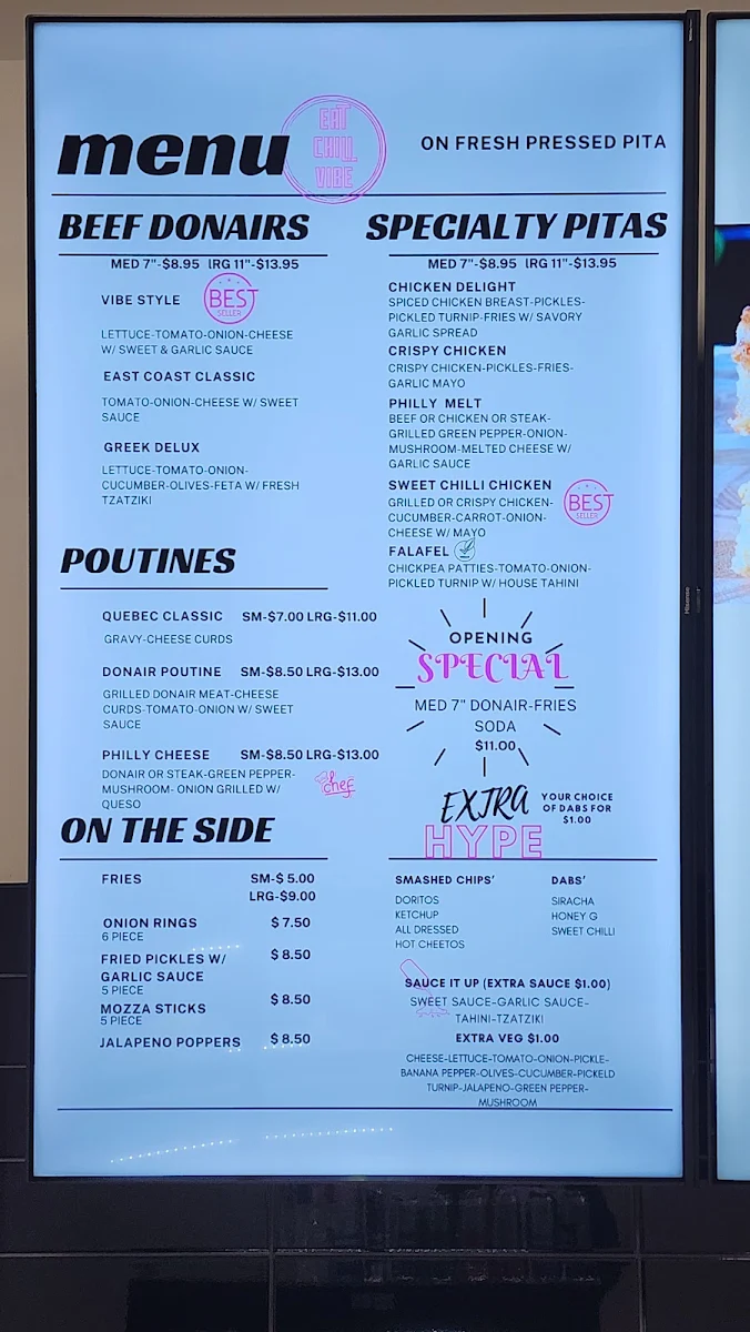 Menu, PiTAViBE SHAWARMA & DONAIR