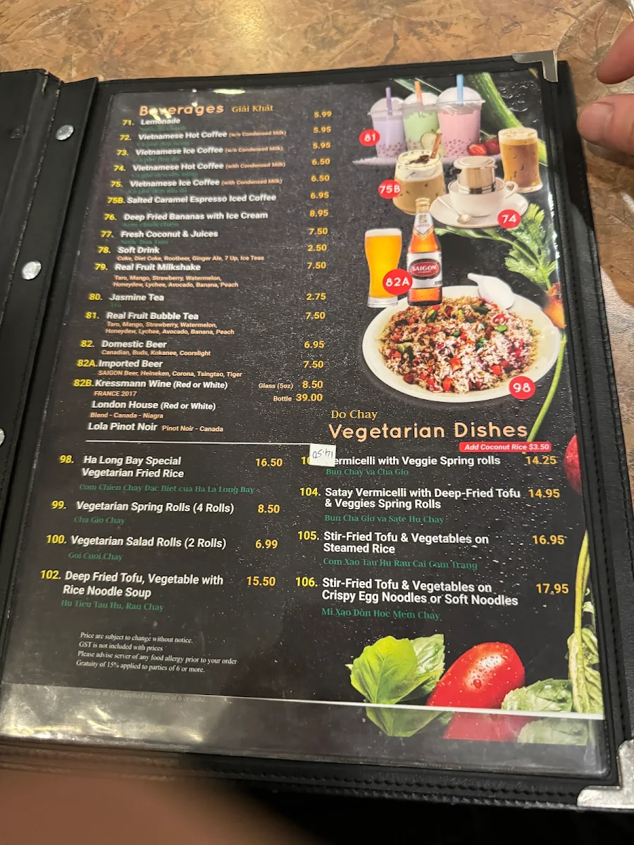 Menu, Ha Long Bay Vietnamese Cuisine