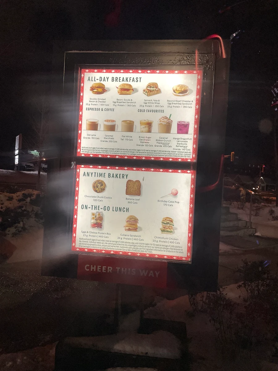 Menu, Starbucks Coffee Company