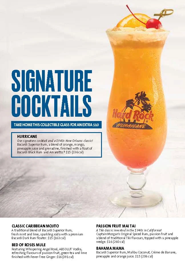 Menu, Hard Rock Cafe