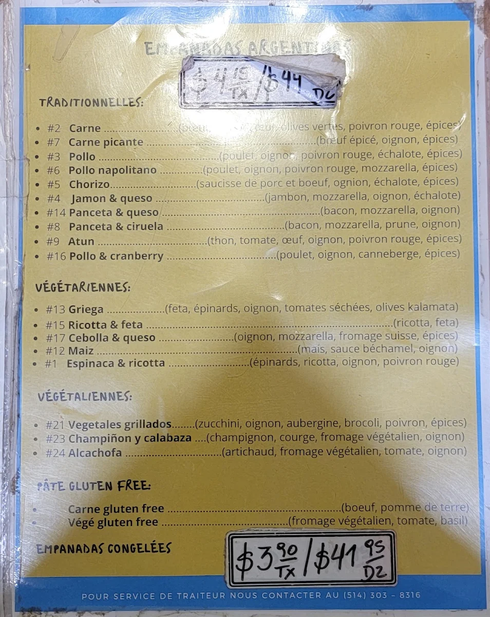 Menu, Patisserie Che Churro