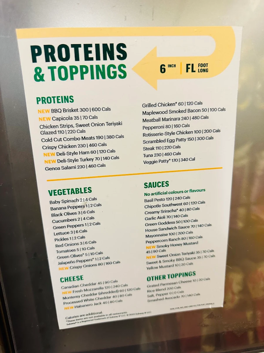 Menu, Subway