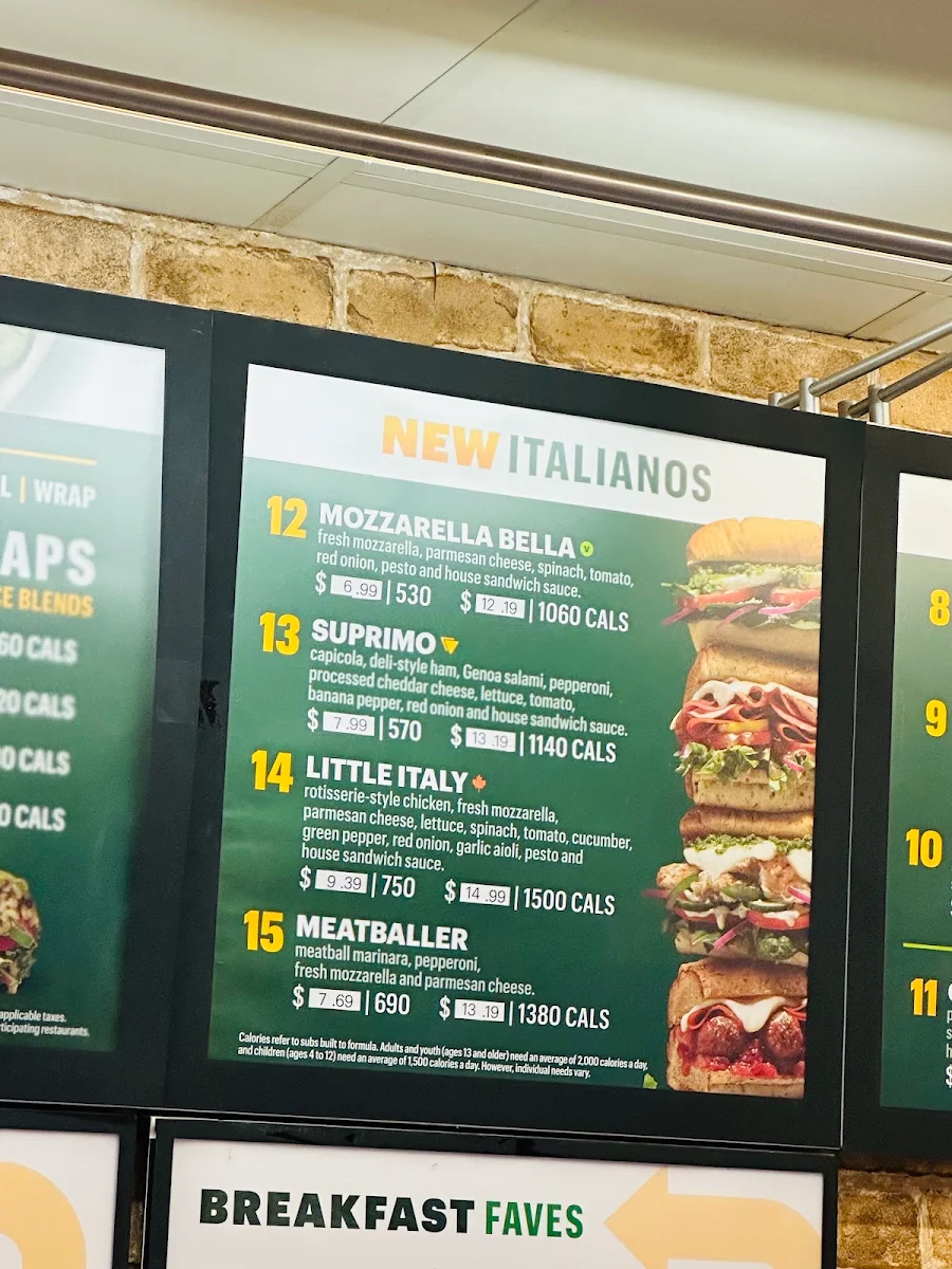 Menu, Subway
