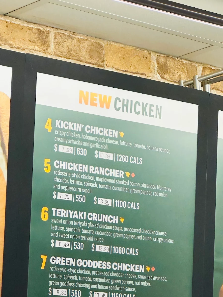 Menu, Subway