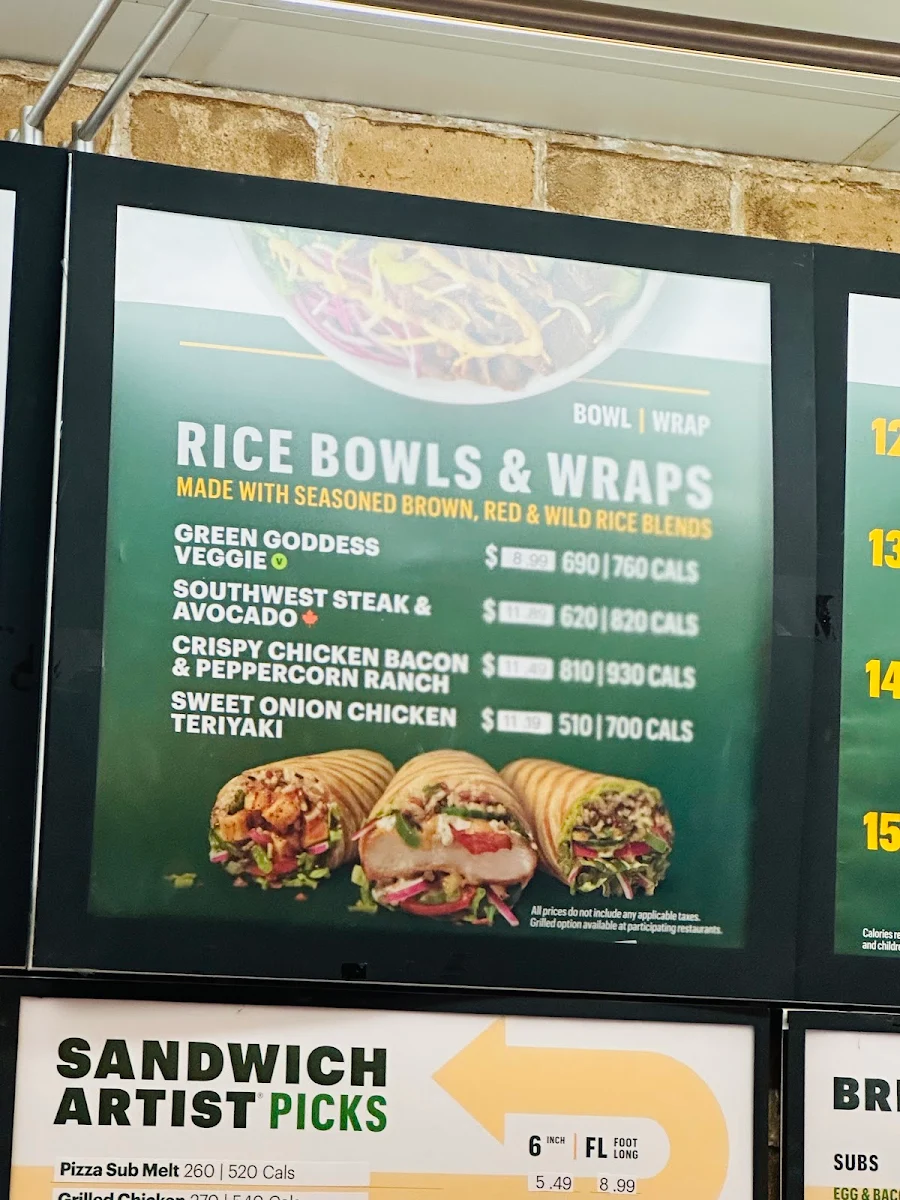 Menu, Subway