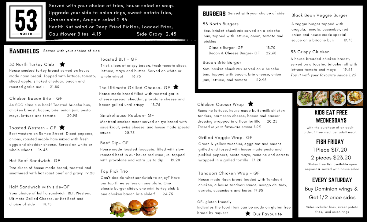 Menu, 53 North Restaurant