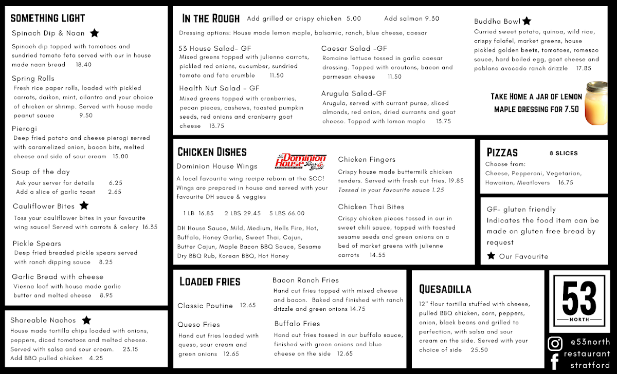 Menu, 53 North Restaurant