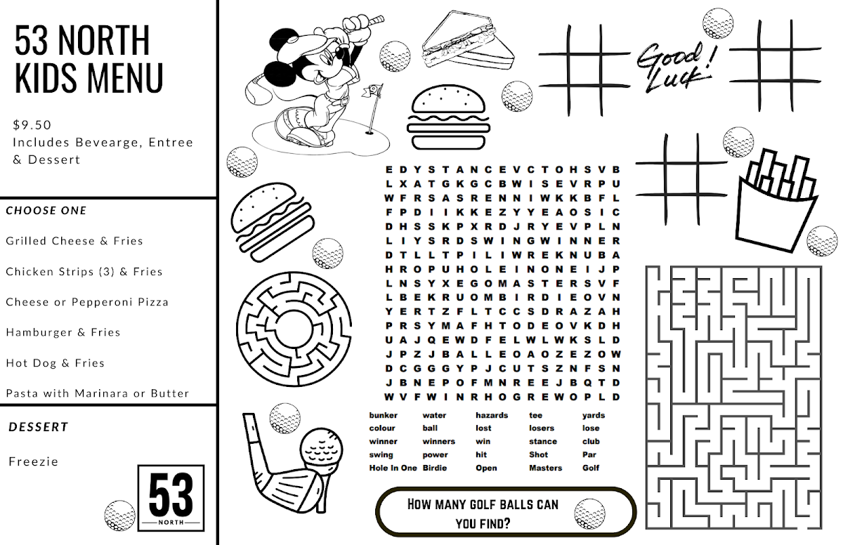 Menu, 53 North Restaurant