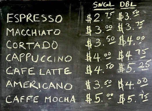 Menu, Downtown Espresso (Huntsville, ON)