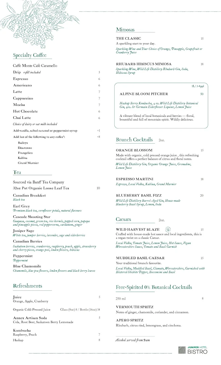 Menu, The Juniper Bistro