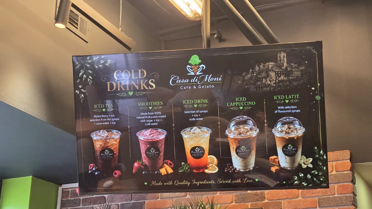 Menu, Casa di Moni Café and Gelato