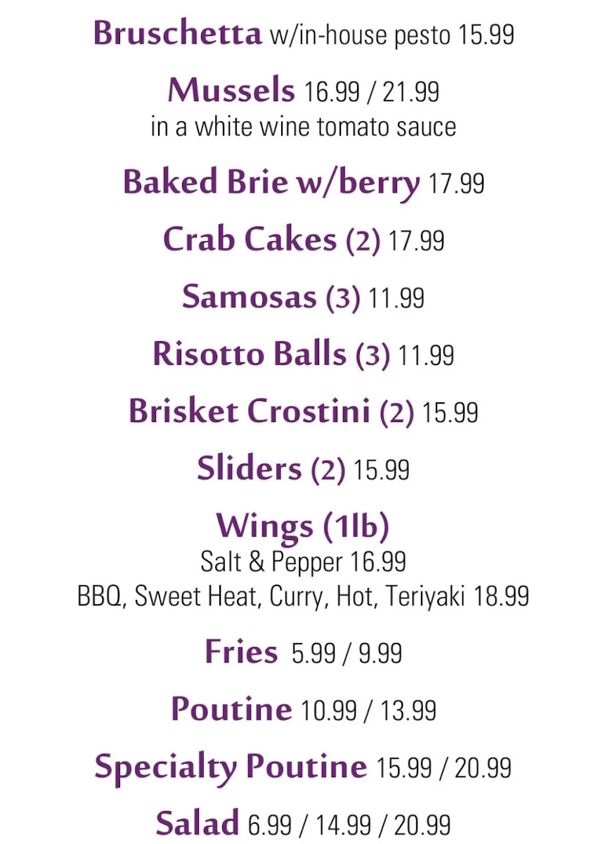 Menu, Justin's Oven
