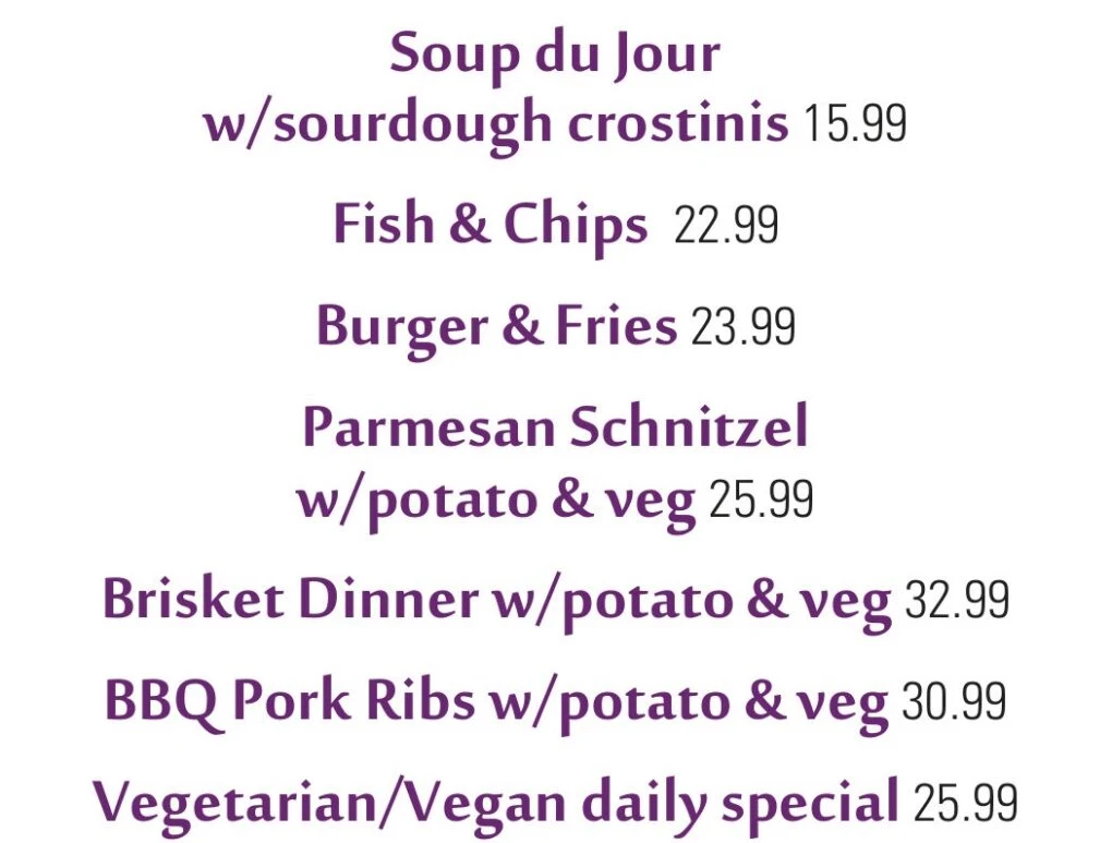 Menu, Justin's Oven