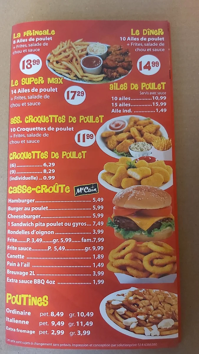 Menu, Pizza Max