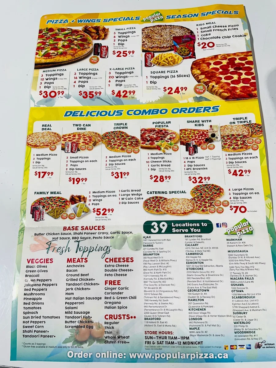 Menu, Popular Pizza Oshawa