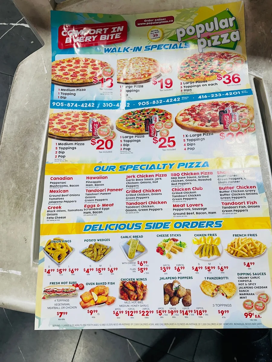 Menu, Popular Pizza Oshawa