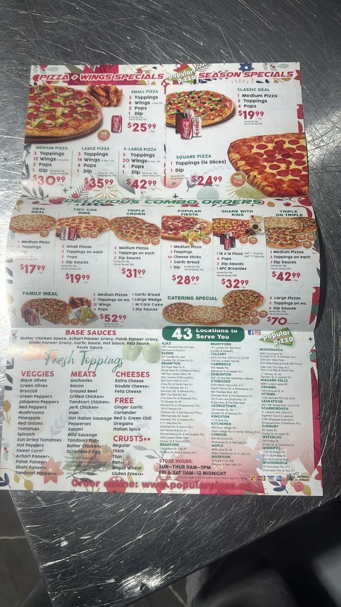 Menu, Popular Pizza Oshawa