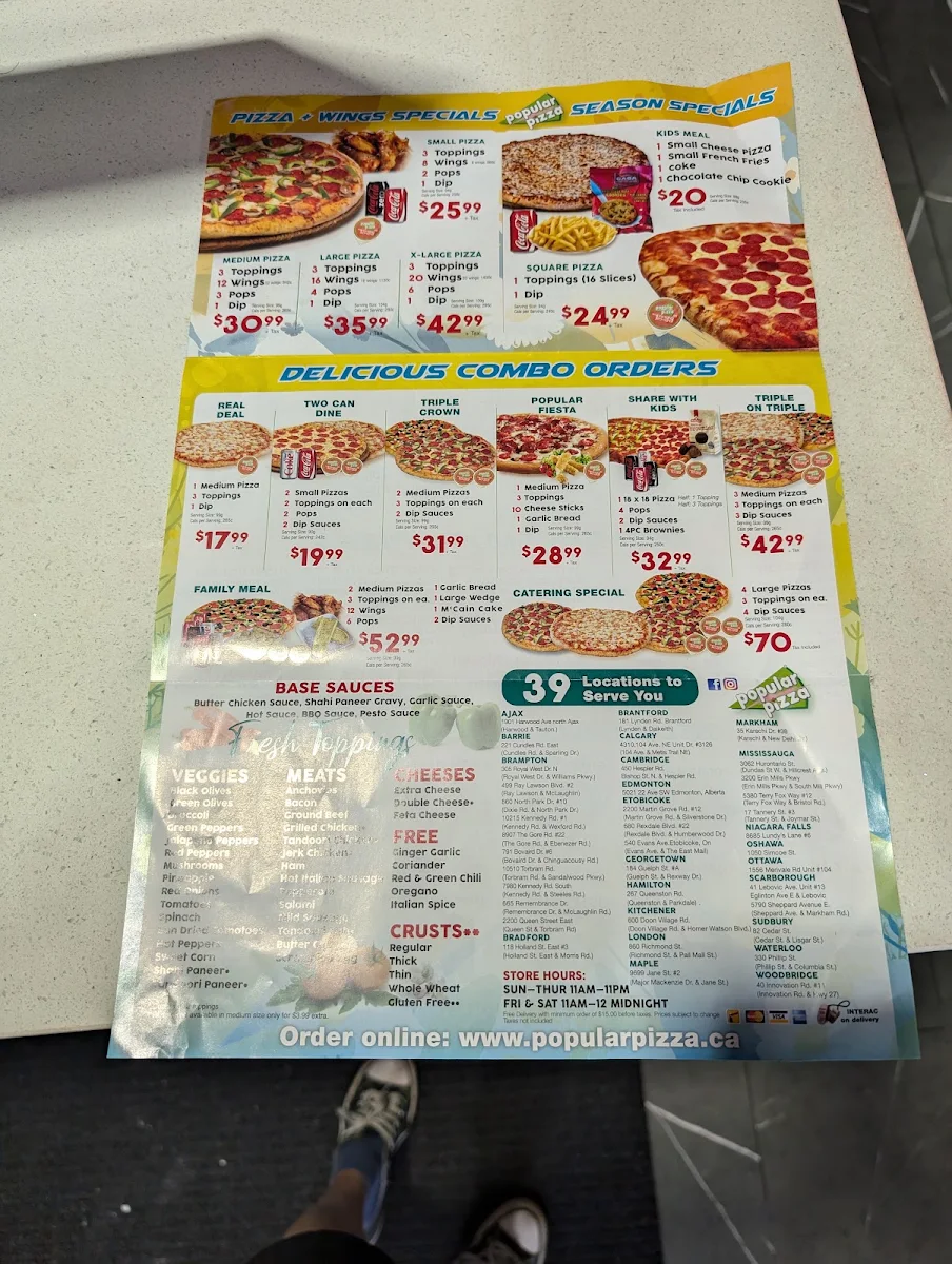 Menu, Popular Pizza Oshawa