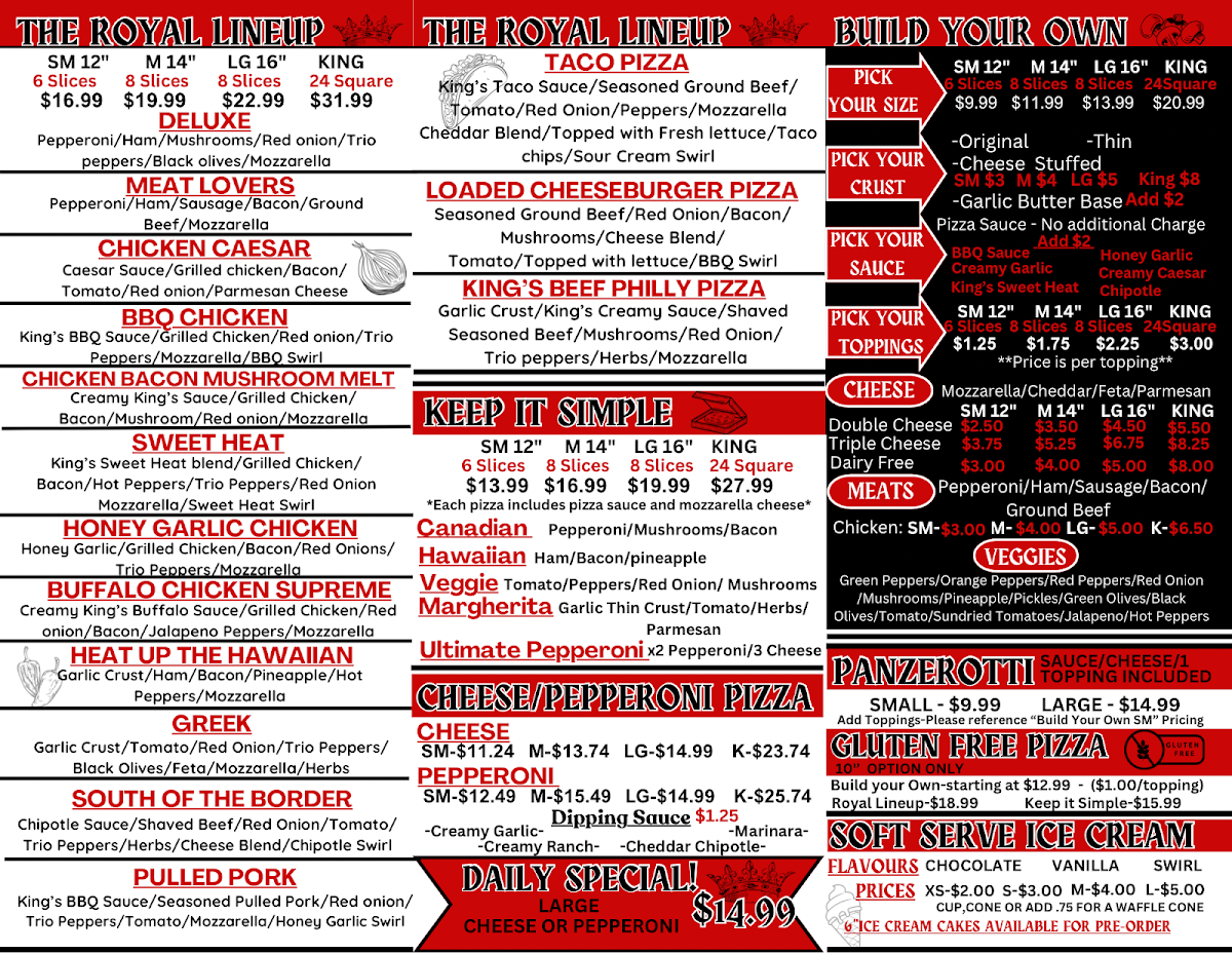 Menu, King's Pizza - Lucknow
