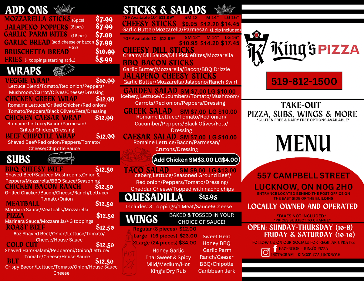 Menu, King's Pizza - Lucknow