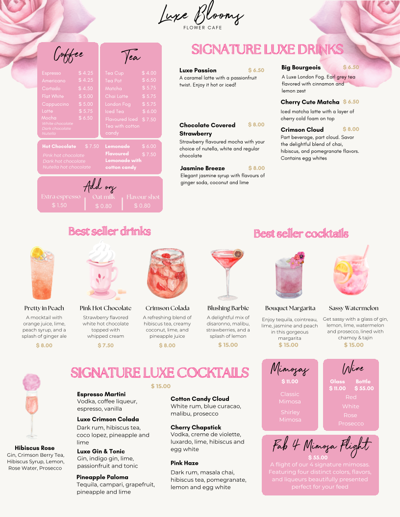 Menu, Luxe Blooms