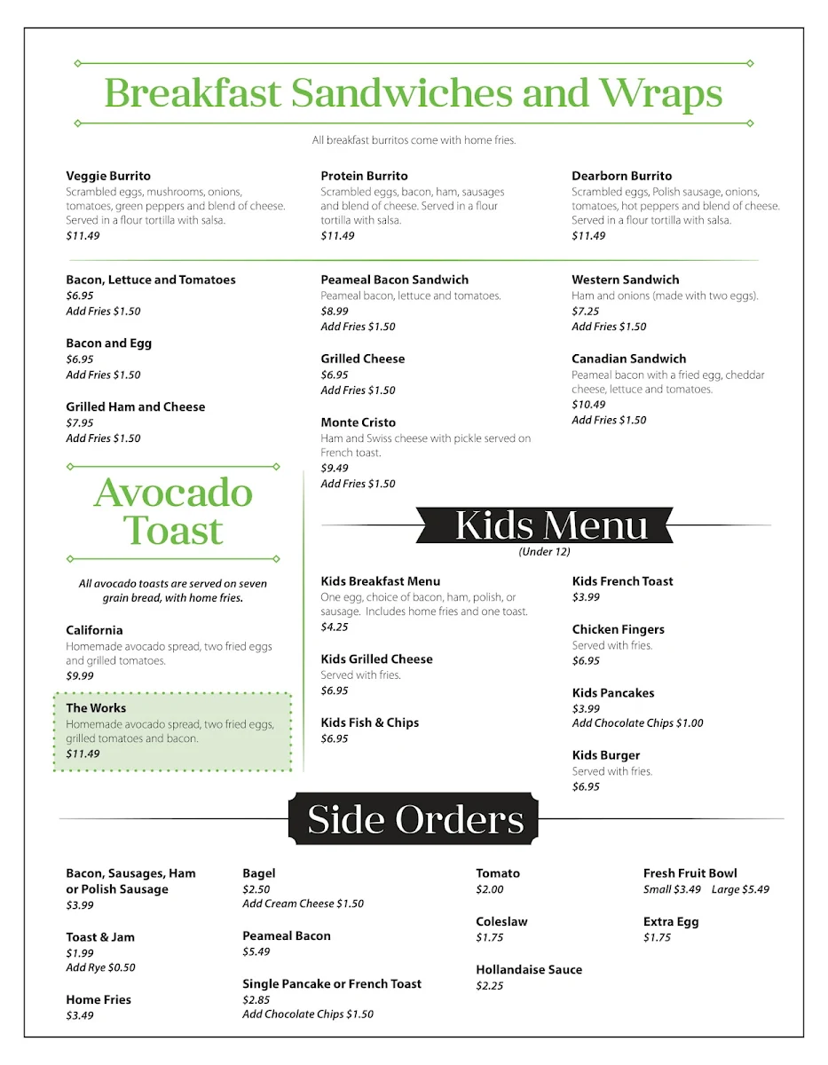 Menu, Dearborn Restaurant