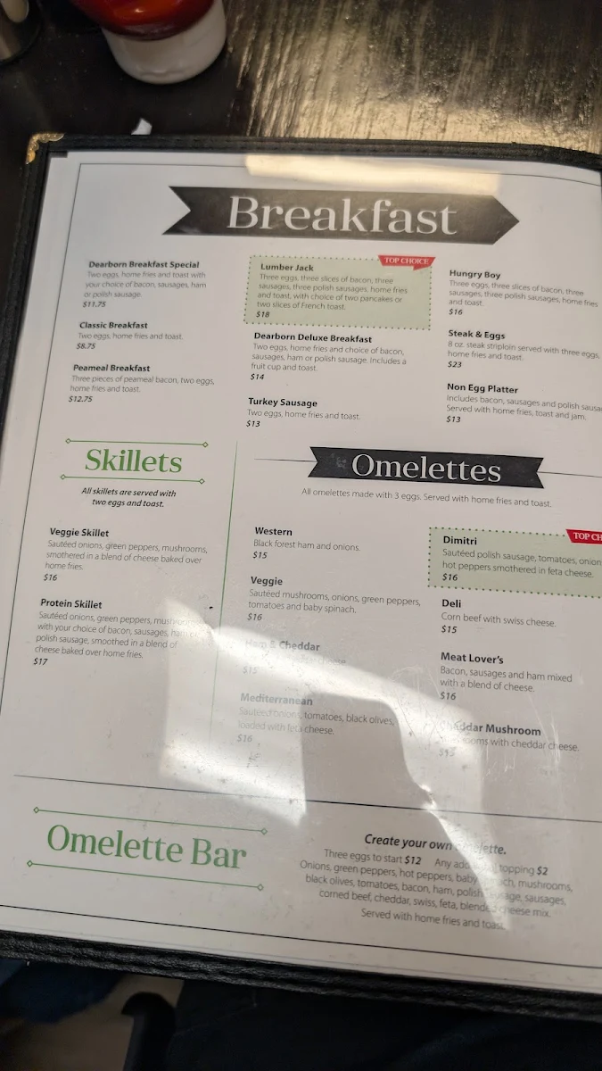Menu, Dearborn Restaurant