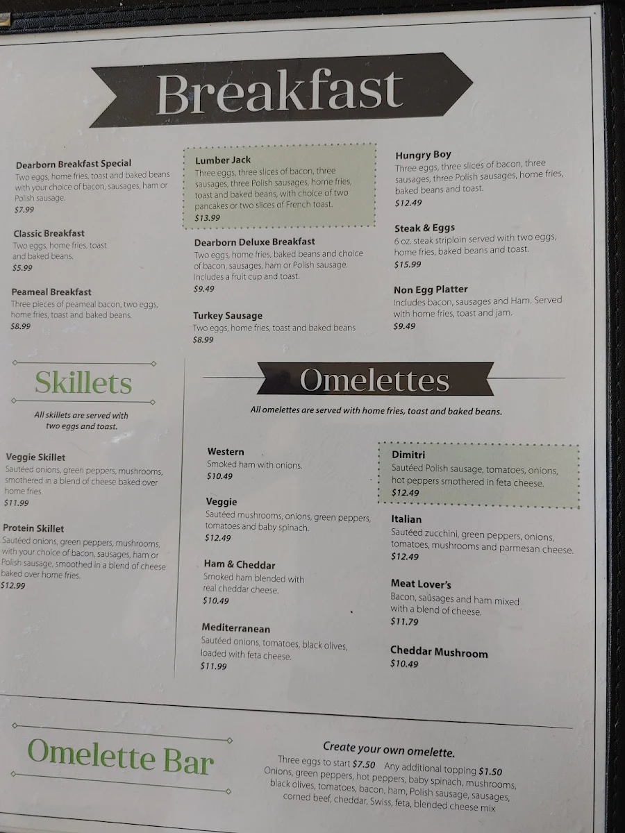 Menu, Dearborn Restaurant