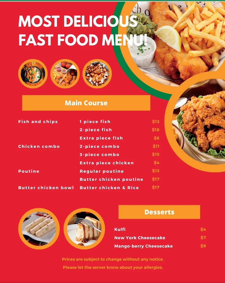Menu, CHIC N FISH