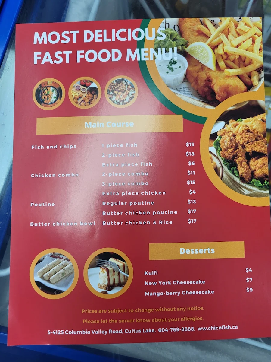 Menu, CHIC N FISH