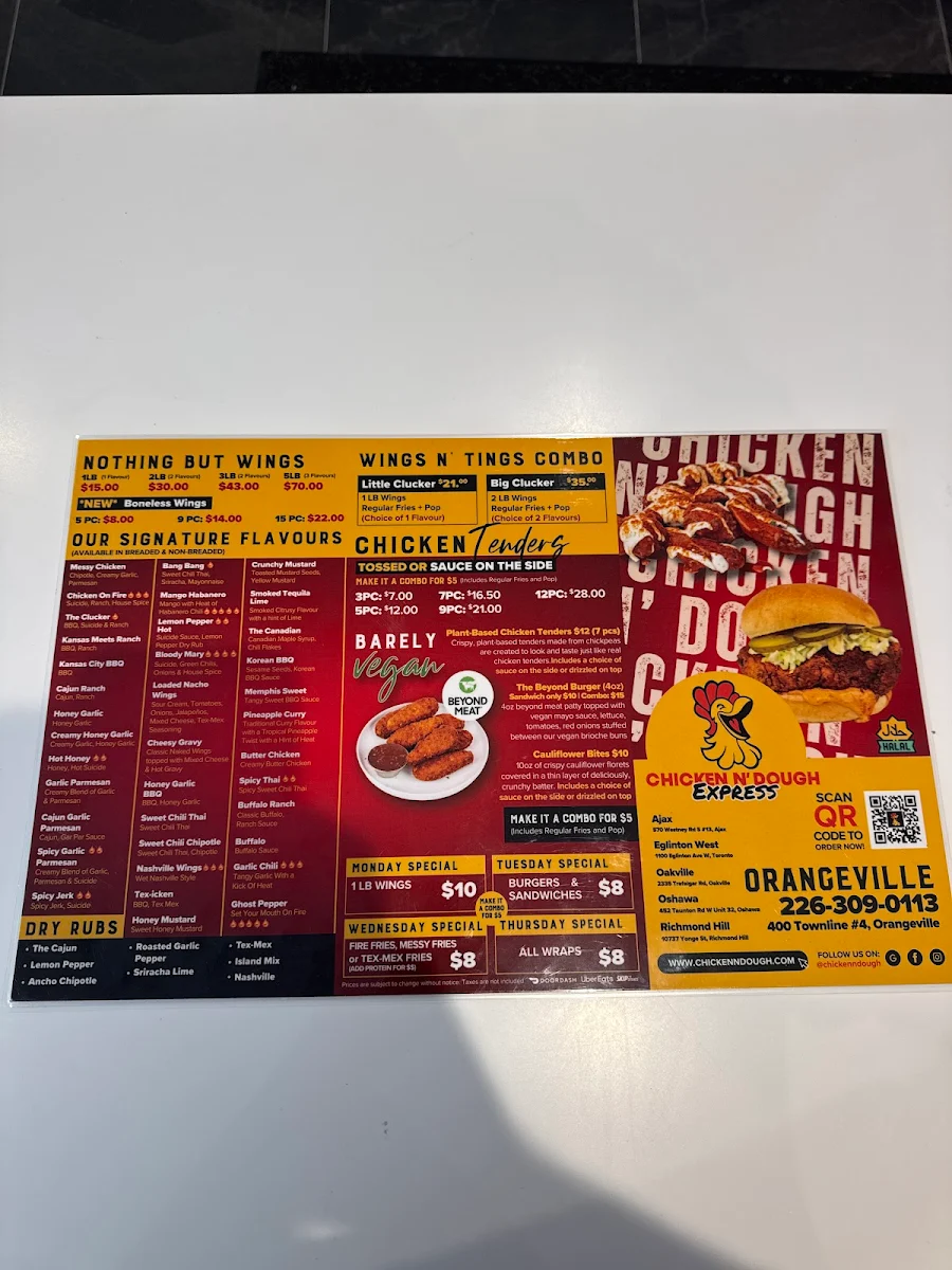 Menu, Chicken N' Dough Express